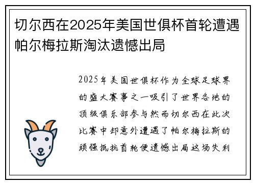 切尔西在2025年美国世俱杯首轮遭遇帕尔梅拉斯淘汰遗憾出局